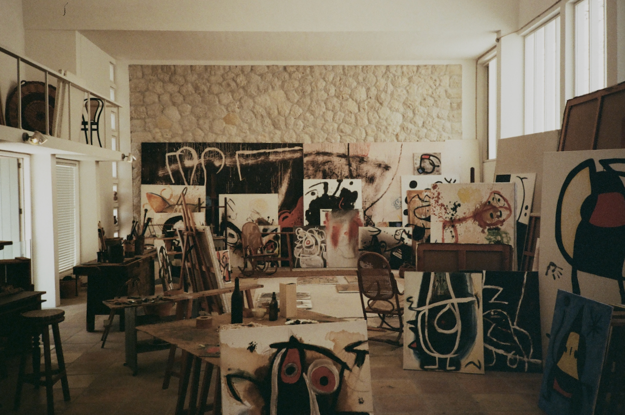 Art gallery with various paintings on display