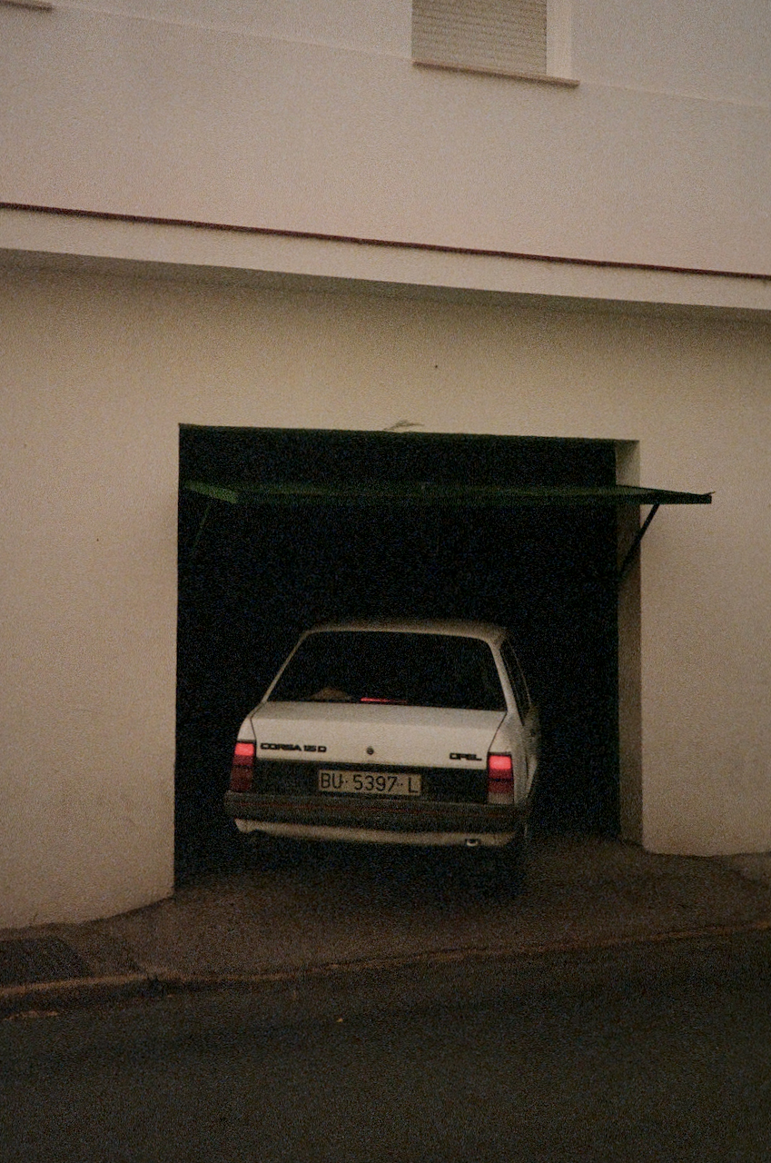 A car parked in a garage